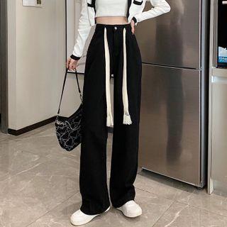 High Waist Drawstring Wide-leg Jeans