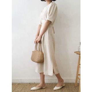 Puff-sleeve Gingham Maxi Dress