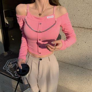Long-sleeve Cold-shoulder Chain Strap Top