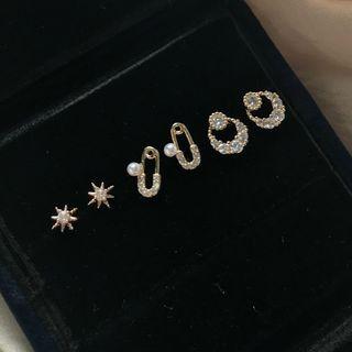 Rhinestone Star / Moon / Safety Pin Earring