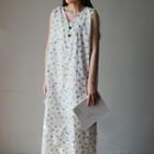 Sleeveless Butterfly Jacquard Maxi Dress Pattern - White - One Size