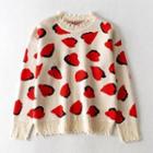 Heart Print Distressed Sweater As Shown In Figure - One Size