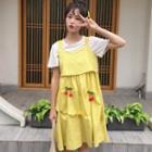 Short-sleeve T-shirt / Cherry Applique Sleeveless A-line Dress