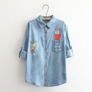 Printed Long-sleeve Denim Shirt