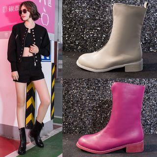 Zipper Front Chunky Heel Short Boots