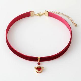 Tiger Rhinestone Pendant Velvet Choker 1pc - Gold & Red - One Size