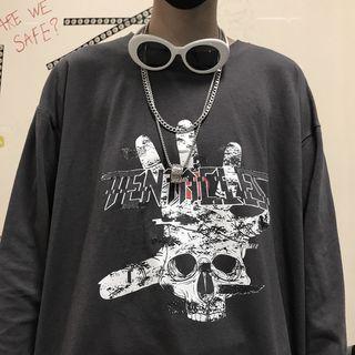 Long-sleeve Skull Printed T-shirt