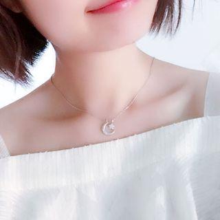 925 Sterling Silver Faux Pearl Moon & Star Pendant Necklace 1 Pc - As Shown In Figure - One Size