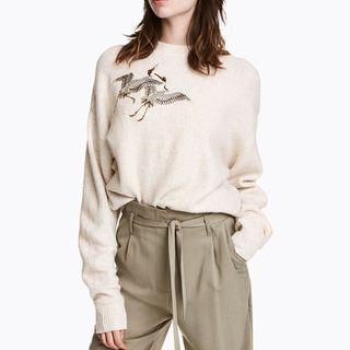 Crane Embroidered Sweater