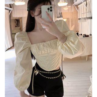 Square Neck Cropped Blouse / Shorts / Waist Chain