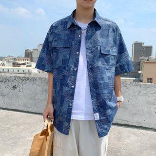 Elbow-sleeve Patchwork Shirt