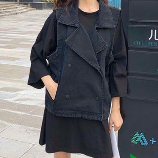 3/4-sleeve T-shirt Dress / Double Breasted Vest