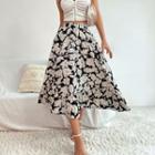 Floral High Waist Ruffle Hem Semi Skirt