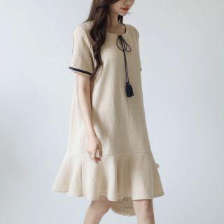 Piped Tasseled Ruffle-hem Dress