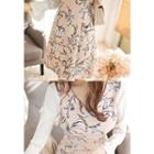 Contrast-sleeve Floral Print A-line Dress