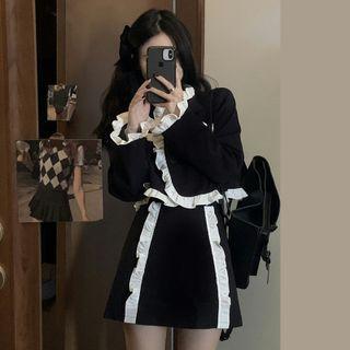 Ruffle Trim Cropped Jacket / Mini A-line Skirt