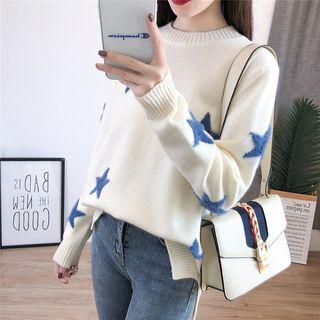 Star Embroidered Loose Fit Knit Sweater