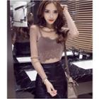 Set: Long Sleeve Mesh Top + Faux Leather A-line Skirt