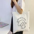 Dog Print Canvas Tote Bag White - One Size