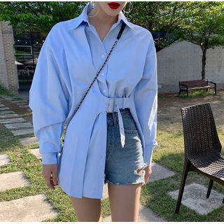 Asymmetric Belted Long-sleeve Shirt