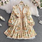 Long Sleeve V-neck Print A-line Dress