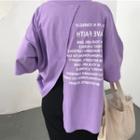 Short-sleeve Lettering Slit Back T-shirt