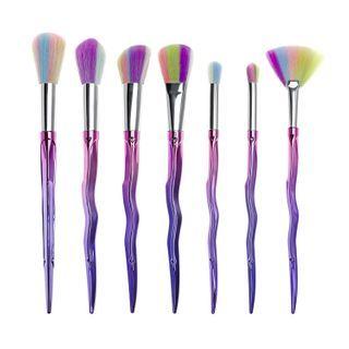 Set Of 7: Irregular Handle Makeup Brush Bending Handle - Purple - One Size