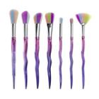Set Of 7: Irregular Handle Makeup Brush Bending Handle - Purple - One Size