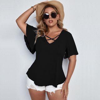 Plus-size Short-sleeve Strappy Blouse