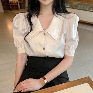 Balloon-sleeve Ruffle Trim Shirt