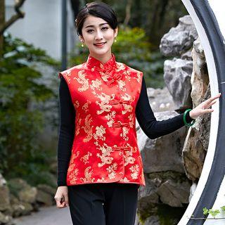 Printed Mandarin Collar Vest