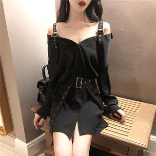 Off-shoulder Long-sleeve Loose-fit Dress