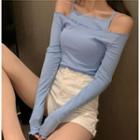 Long-sleeve Off-shoulder T-shirt / Camisole Top / High-waist Shorts