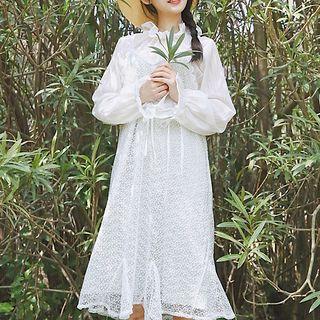 Set: Ruffled Blouse + Sleeveless Lace Dress