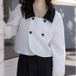 Contrast Trim Button-up Blouse White - One Size