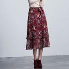 Layered Print Midi Skirt