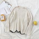 Glitter Panel Crewneck Cable-knit Long-sleeve Sweater