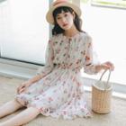 Elbow-sleeve Floral Mini Dress
