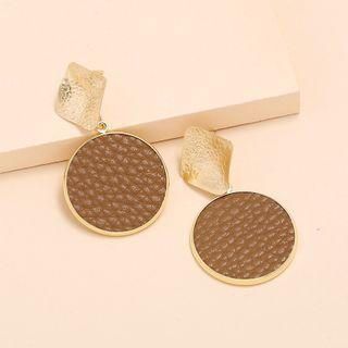Faux Leather Disc Dangle Earring 1 Pair - Kc Gold - Coffee - One Size