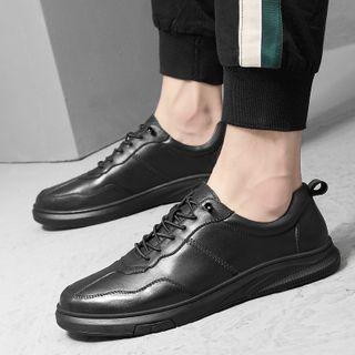 Genuine-leather Lace-up Plain Sneakers