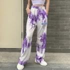 Letter Embroidered Tie-dyed Wide-leg Pants