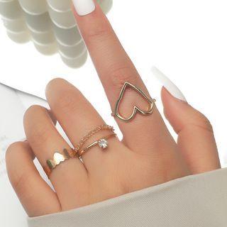 Set Of 3: Heart / Rhinestone Alloy Ring (various Designs)