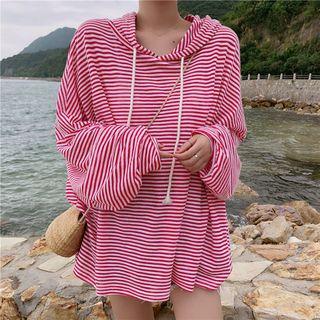 Striped Long-sleeve Loose-fit Hooded Top