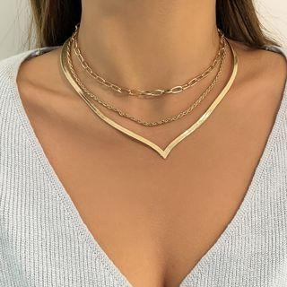 Set Of 3: Alloy Choker / V Shape Alloy Choker