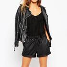 Faux Leather Cuffed Shorts