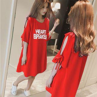 Cold-shoulder Lettering T-shirt Dress