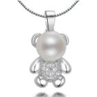 925 Sterling Silver Rhinestone Bear Necklace Silver - One Size