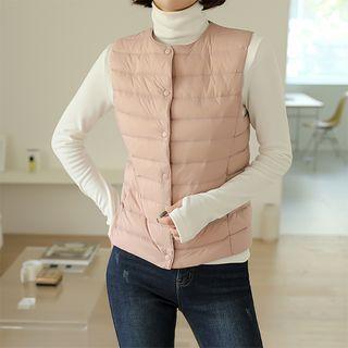 Snap-button Duck Down Padded Vest With Pouch