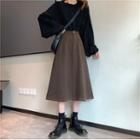High-waist Woolen A-line Midi Skirt