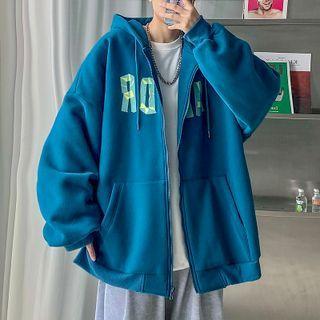 Lettering Print Oversized Zip Hoodie